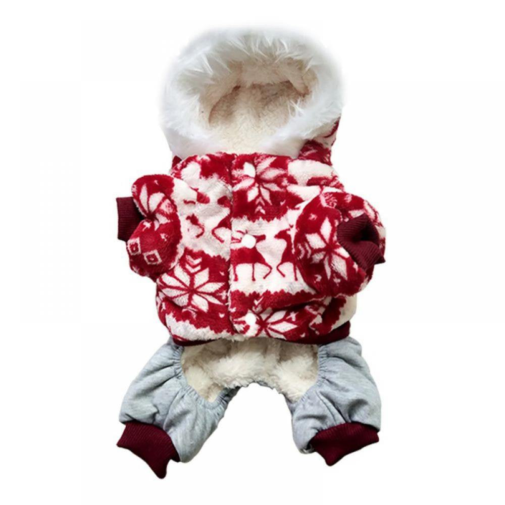 Small Dog Hooded Sweater Pet Snowflake Elk Four Legs Cotton Padded Coat, Dog Winter Warm Comfortable Hoodies Dog Apparel Christmas Costume Red M