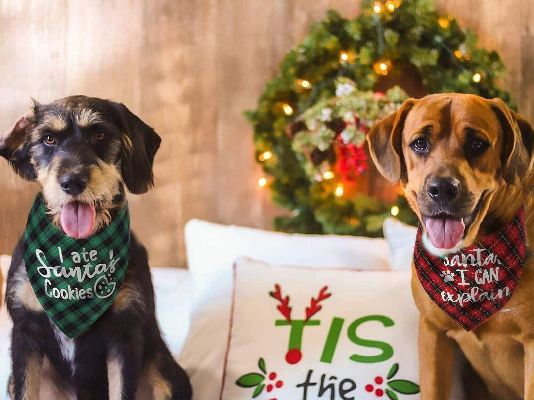 Dog Christmas Scarf, 2 Pack Plaid Pets Bandana Triangle Bibs Kerchief Set Animals & Pet Supplies > Pet Supplies > Dog Supplies > Dog Apparel JPB   