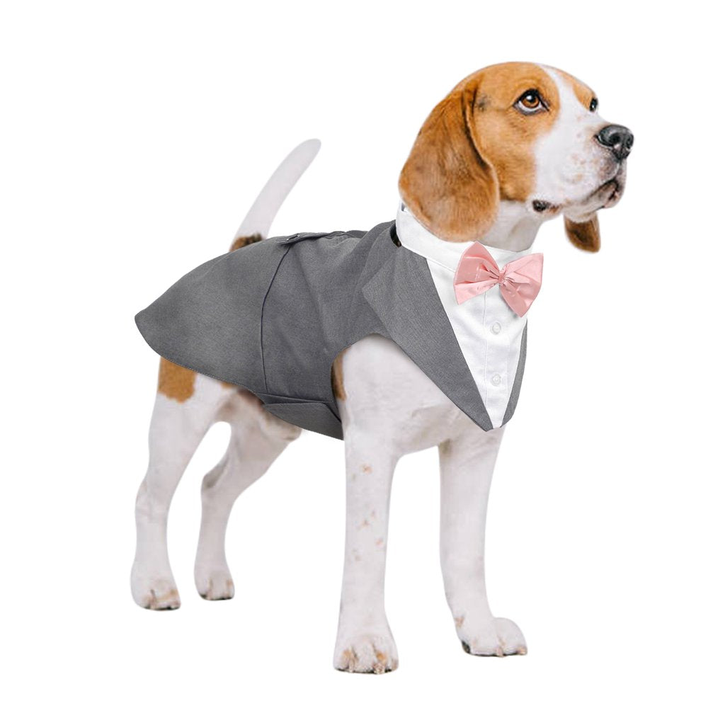 Kuoser Dog Tuxedo Dog Fromal Suit and Bandana Set Dog Wedding Suit for Large and Medium Dogs Animals & Pet Supplies > Pet Supplies > Dog Supplies > Dog Apparel Kuoser M （Chest Girth:16.5-20.9") Gray 
