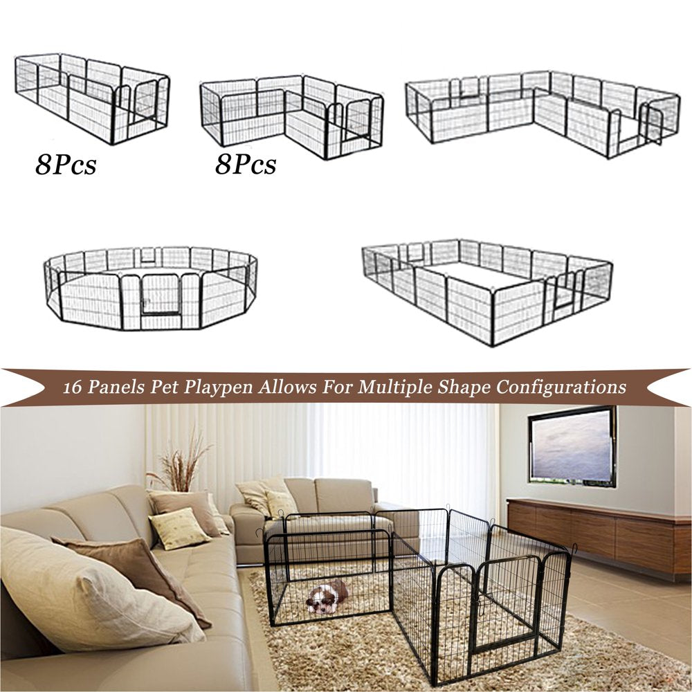 SKYLAND 24 Inch Metal Dog Pen Foldable 16 Panels Puppy Cat Exercise Fence Barrier Playpen Kennel Animals & Pet Supplies > Pet Supplies > Dog Supplies > Dog Kennels & Runs Skyland   