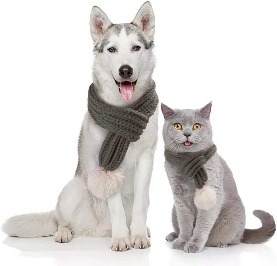 NACOCO Christmas Dog Knitted Scarf with White Pompom Warm Bandana Winter Holiday Pet Accessories Cat Scarves for Small Medium Cats Dogs Lovely Winter Outfits (S, Red) Animals & Pet Supplies > Pet Supplies > Dog Supplies > Dog Apparel NACOCO Grey Small (Pack of 1) 