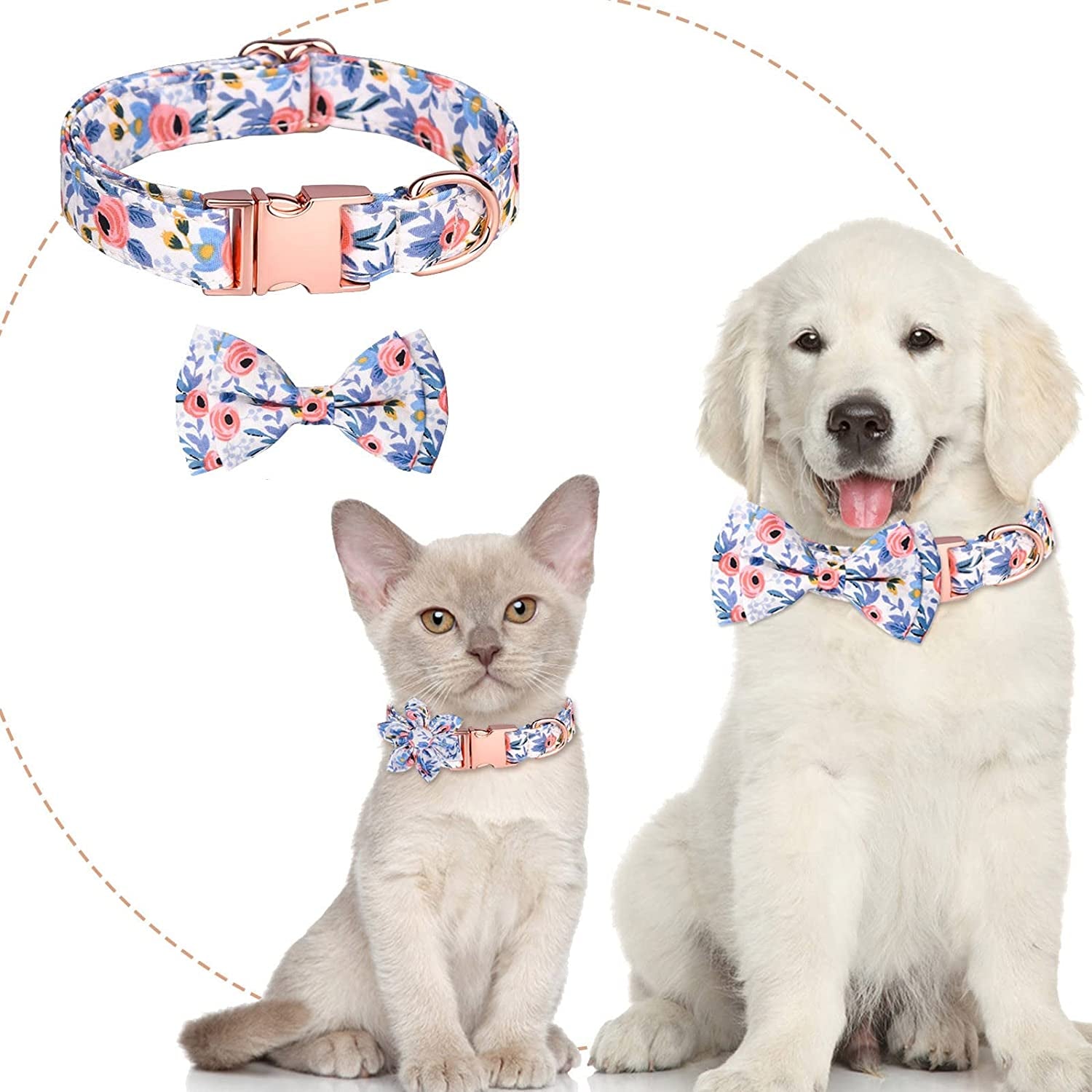 Large Dog Collar Personalized Dog Collars with Bow Tie Cotton Girls Buckle Puppy Collars for 3 Adjustable Sizes Small Medium Dog Animals & Pet Supplies > Pet Supplies > Dog Supplies > Dog Apparel HonpraD   