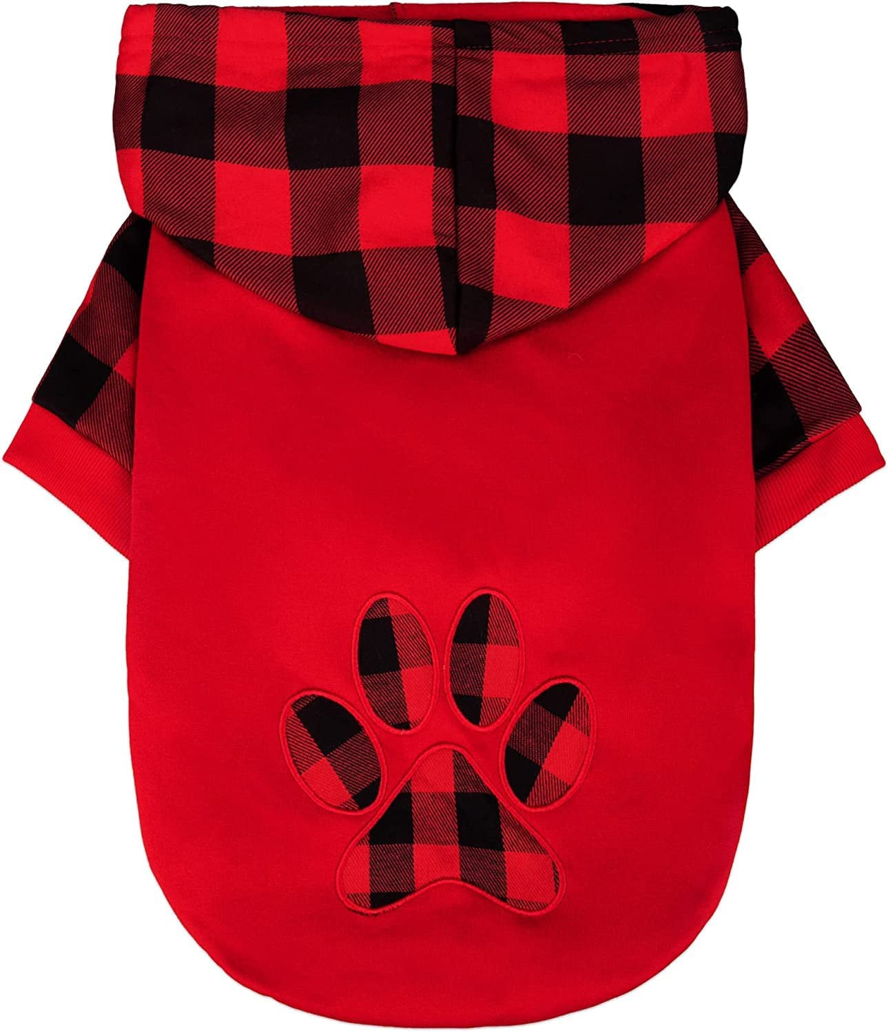 PUPTECK Plaid Dog Hoodie Pet Sweater Shirts Soft Comfortable Clothes with Hat Autumn Winter Apparel Animals & Pet Supplies > Pet Supplies > Dog Supplies > Dog Apparel PUPTECK Red (Paw) X-Large 