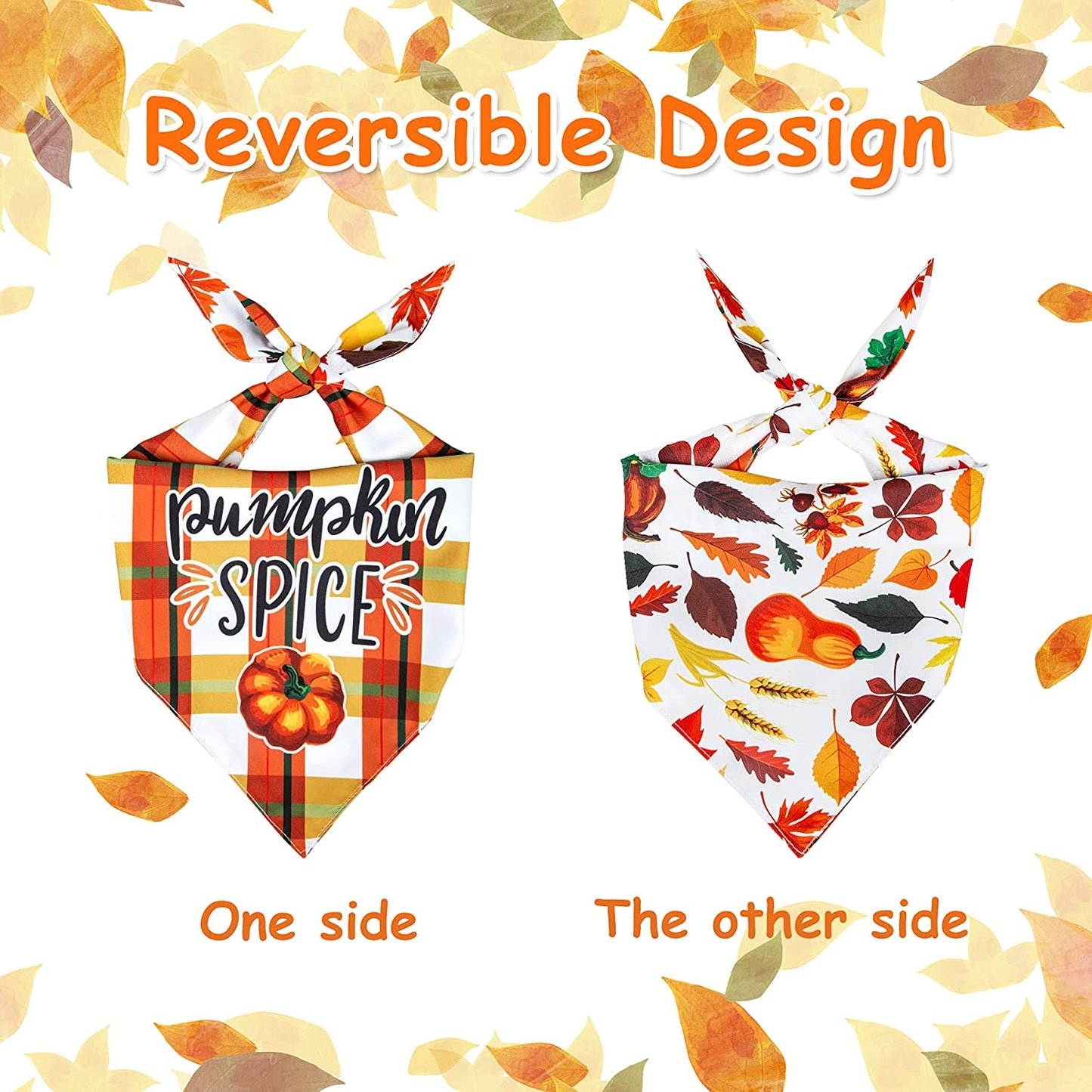 Roberly 2 Pack Thanksgiving Fall Dog Bandana, Reversible Happy Thanksgiving Dog Bandana Triangle Scarf Accessories Costumes for Small Medium Large Dogs Cats Pets Animals Animals & Pet Supplies > Pet Supplies > Dog Supplies > Dog Apparel Roberly   