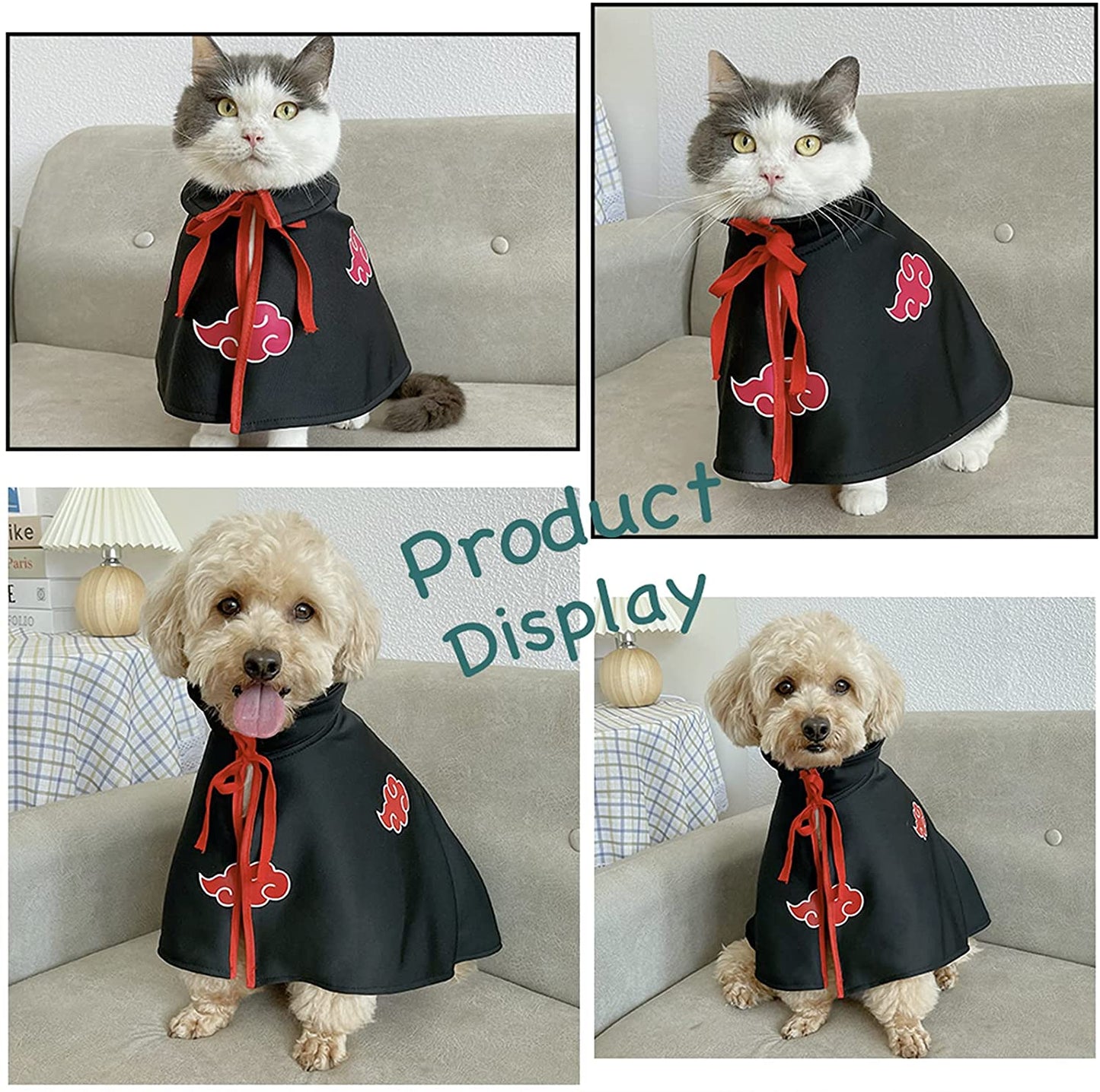 Cat Cloak Anime Ninja Costume，Halloween Pet Clothes,Pet Cloak Cosplay Party for Small Dogs Cats Clothing (Black, Small) Animals & Pet Supplies > Pet Supplies > Dog Supplies > Dog Apparel MIANHUATANG   