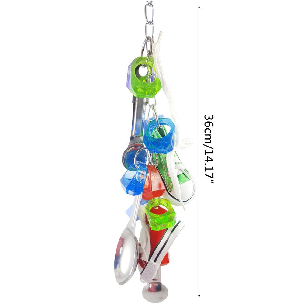 BYDOT Parrot Bird Bite Toy Stainless Steel Spoon Scoop Sneakers Hanging Shoe String To