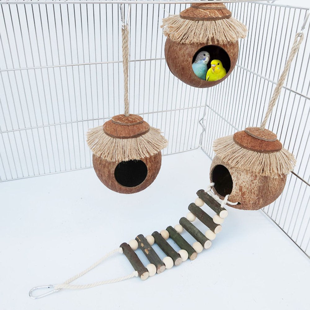 Shenmeida Coconut Bird Nest Hut with Ladder for Parrots Parakeet Conures Cockatiel - Small Animals House Pet Cage Habitats Decor Animals & Pet Supplies > Pet Supplies > Small Animal Supplies > Small Animal Habitats & Cages shenmeida A  