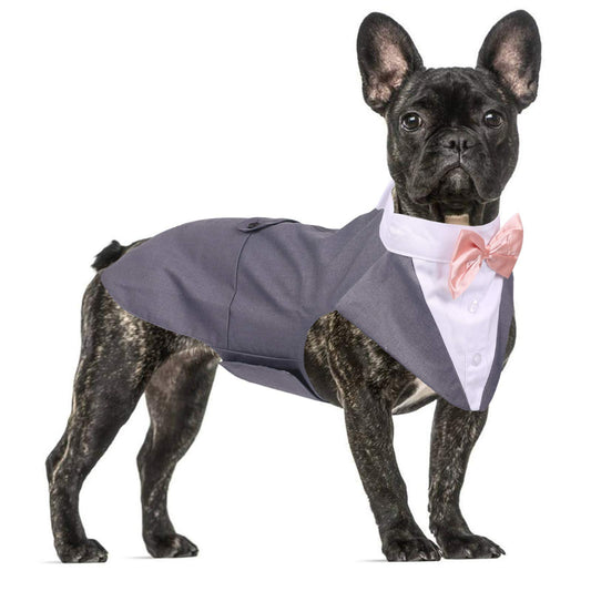 QBLEEV Dog Formal Tuxedo Suit for Medium Large Dogs，For Costume Wedding Party Outfit with Detachable Collar，Elegant Dog Apparel Bowtie Shirt and Bandana Set for Dress-Up Cosplay Holiday Wear Animals & Pet Supplies > Pet Supplies > Dog Supplies > Dog Apparel QBLEEV L Gray 