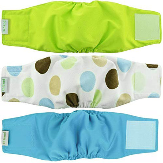 IN HAND Washable Male Dog Diapers(Pack of 3), Premium Reusable Belly Bands for Male Dogs, Durable Male Dog Belly Wrap, Comfy Doggie Diapers