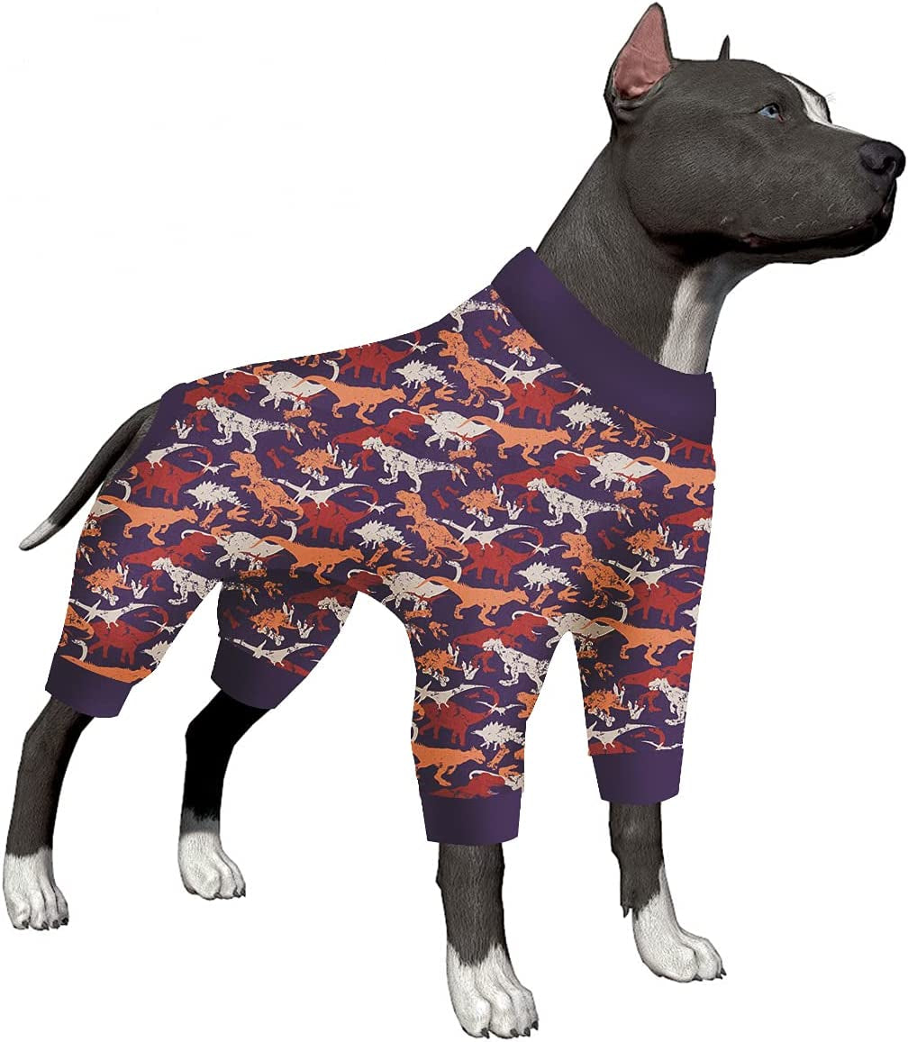 Lovinpet Dog Pajamas Medium Sized Dog, Large Dog Pjs, Lightweight Stretchy Fabric Dinosaur Forest Pine Prints Dog Jumpsuit, Sun Protection, Pet Anxiety Relief, Easy Wearing Dog Onesie Party Costume M