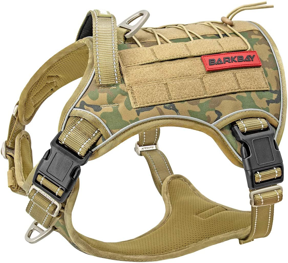 Tactical Dog Harness Large,Military Service Weighted Dog Vest Harness Working Dog MOLLE Vest with Loop Panels,No-Pull Training Harness with Leash Clips for Walking Hiking Hunting(Grey,M) Animals & Pet Supplies > Pet Supplies > Dog Supplies > Dog Apparel BARKBAY Camo Small (Pack of 1) 