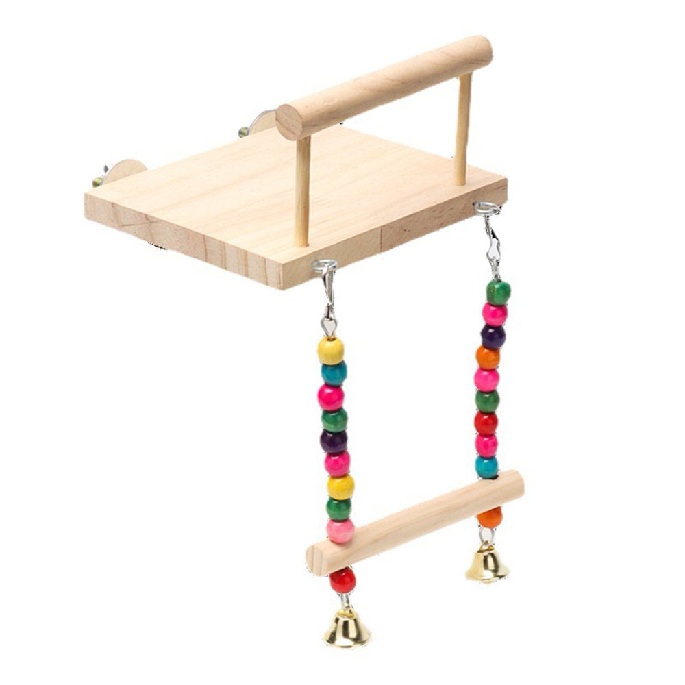 Ayyufe Parrots Swing Toy Wood Platform Colorful Beads Cage Toy Bird Perch Hanging Swing Toy with Bells Cage Accessories Animals & Pet Supplies > Pet Supplies > Bird Supplies > Bird Cage Accessories Ayyufe   