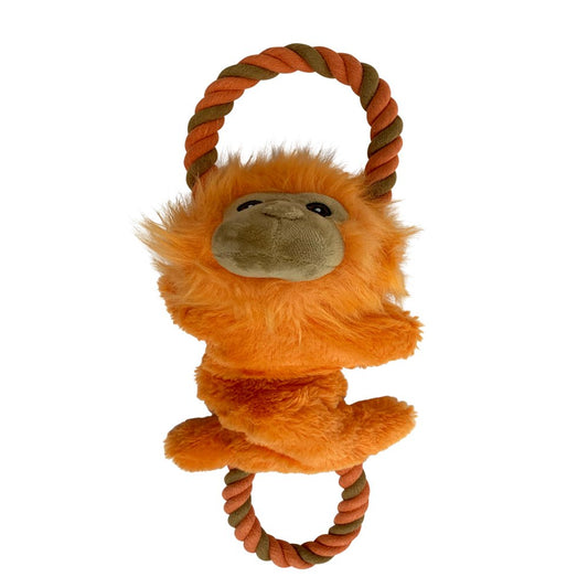 Vibrant Life Cozy Buddy with Rope Dog Toy, Pull and Crinkle, Orange Tamarin Monkey