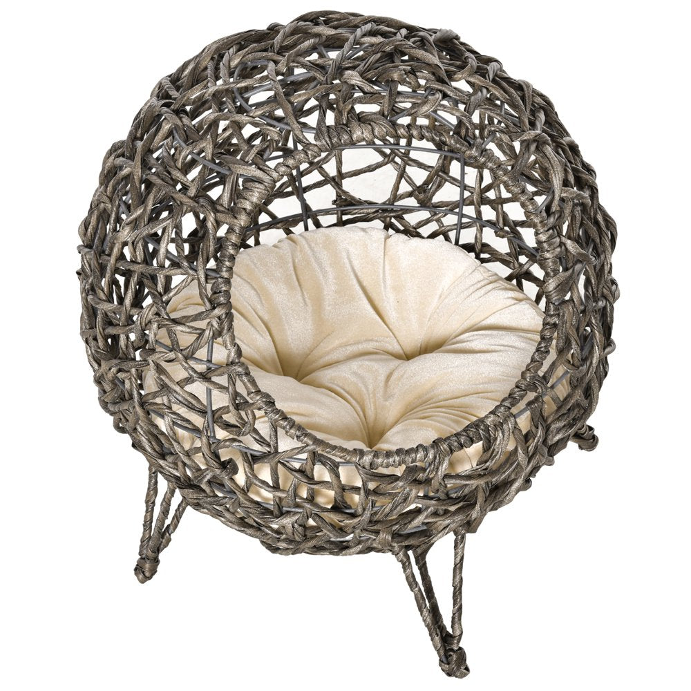 Pawhut Wicker Cat Bed Elevated Rattan Kitten Basket Cozy Cave W/ Soft Cushion Animals & Pet Supplies > Pet Supplies > Cat Supplies > Cat Beds Aosom LLC   