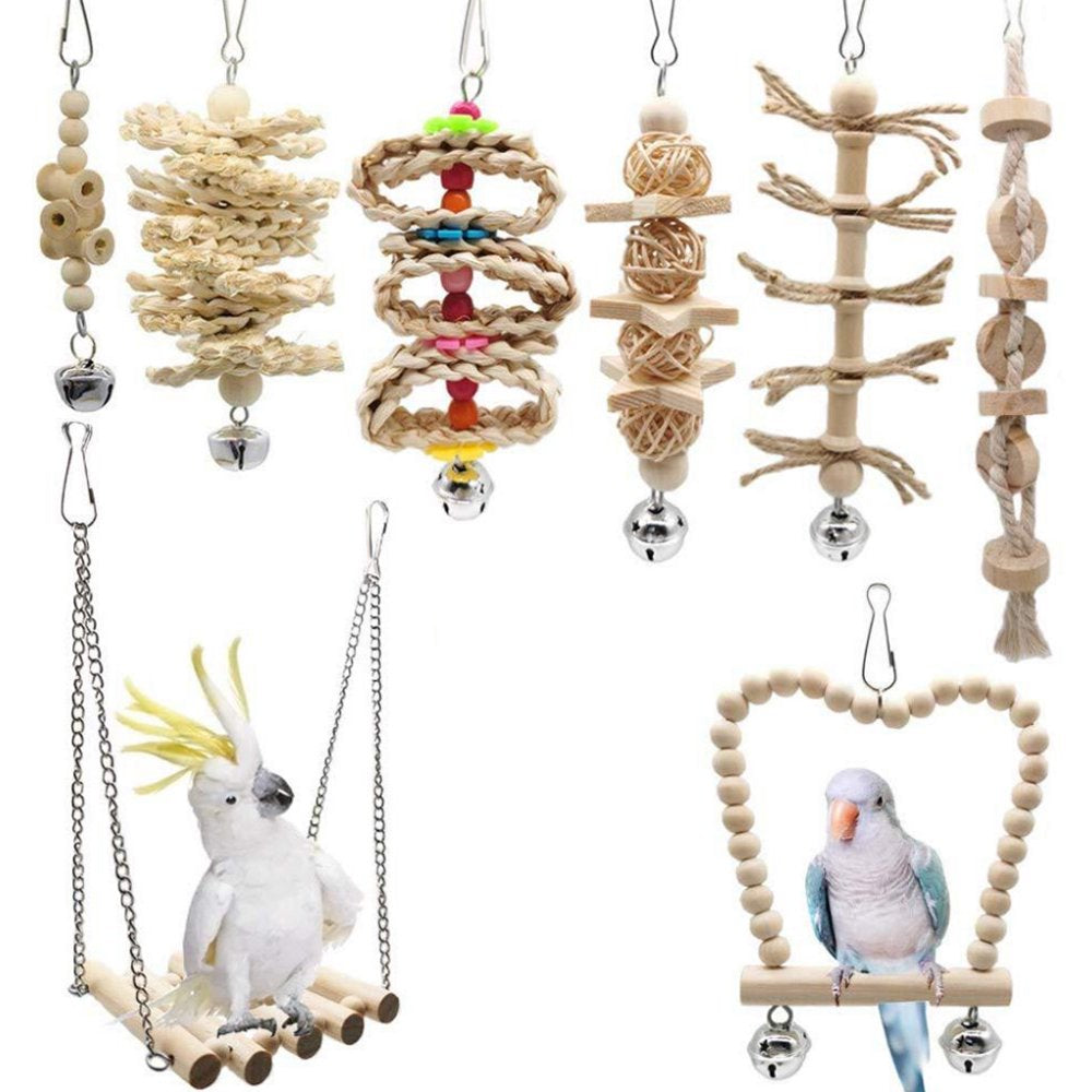 VIEGINE 8 Pack Bird Toys for Parakeets Parrot Chewing Toys Swing Ladder Hammock Perch Animals & Pet Supplies > Pet Supplies > Bird Supplies > Bird Ladders & Perches VIEGINE   