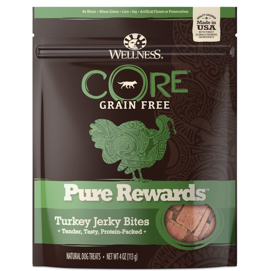 Wellness CORE Pure Rewards Natural Grain Free Jerky Bites Dog Treats, Turkey Recipe, 4-Ounce Bag