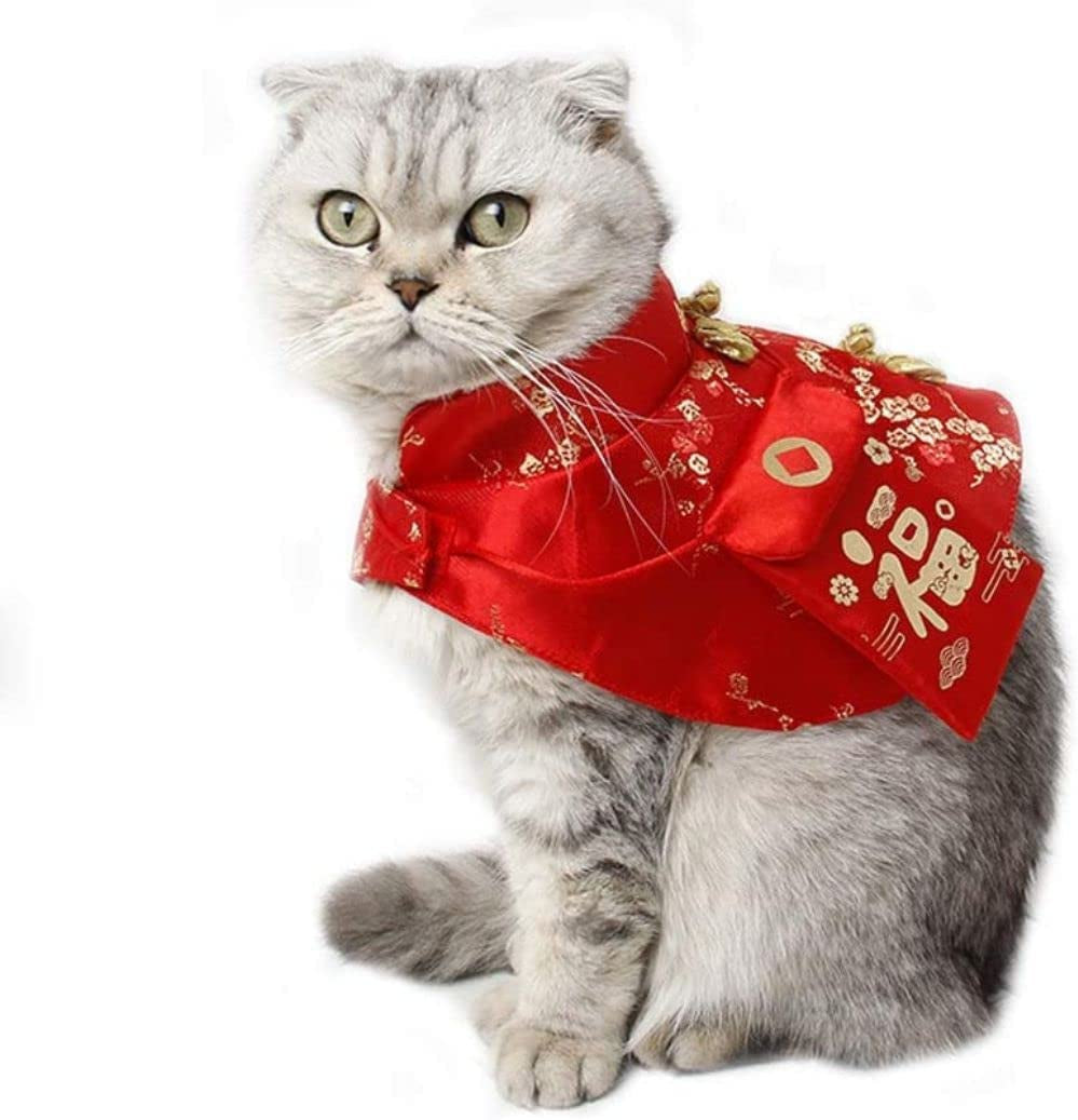 Dog New Year Outfit, Pet Cheongsam, Dog Tang Costume Warm Coat for Puppy Small Medium Dog (Cape, Neck Girth 10") Animals & Pet Supplies > Pet Supplies > Dog Supplies > Dog Apparel HDKUW Red Neck 14"-16" 