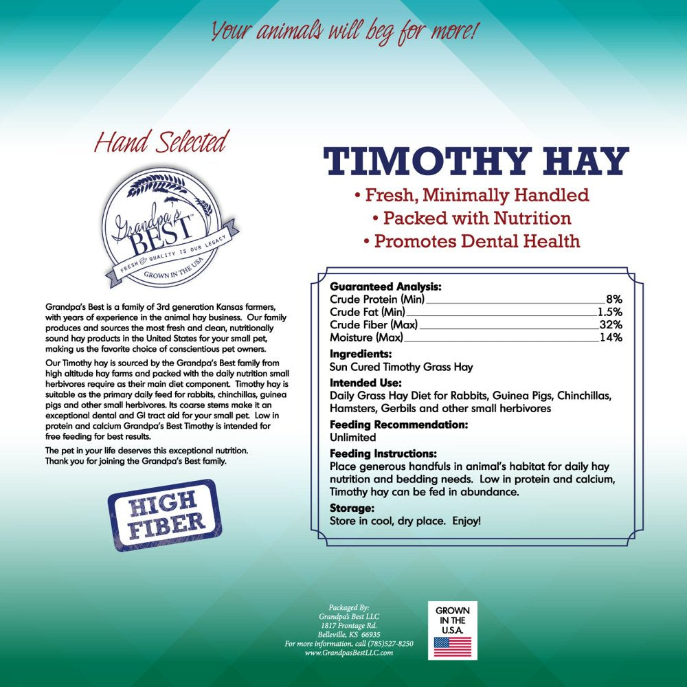 Grandpa'S Best Timothy Hay Mini Bale for Small Animals - 40Oz
