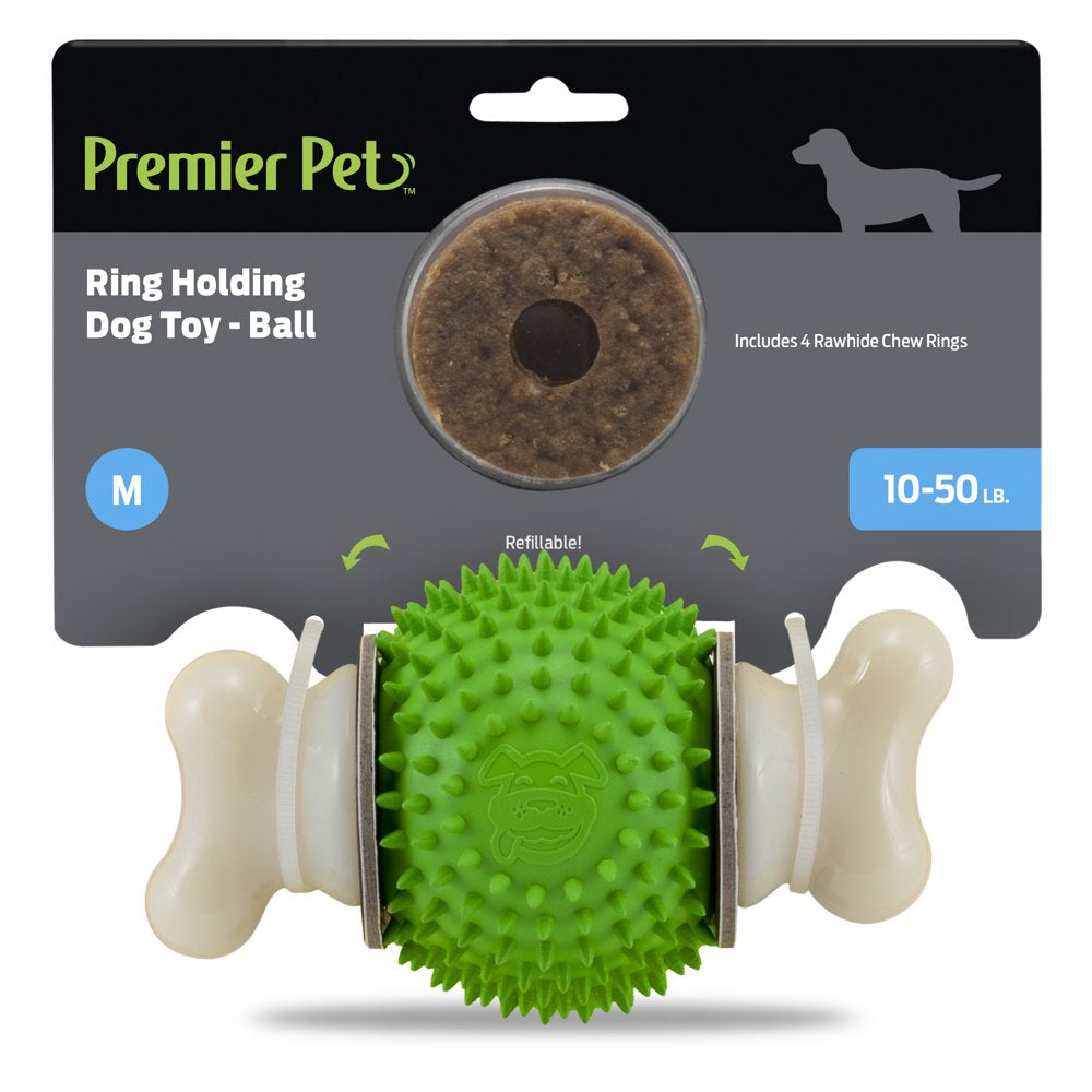 Premier Pet Ring Holding Dog Toy for Medium Dogs - Ball with Refillable, Rawhide Chew Rings - Durable Treat and Toy Combo for Long-Lasting Play Animals & Pet Supplies > Pet Supplies > Dog Supplies > Dog Toys Radio Systems Corporation M  