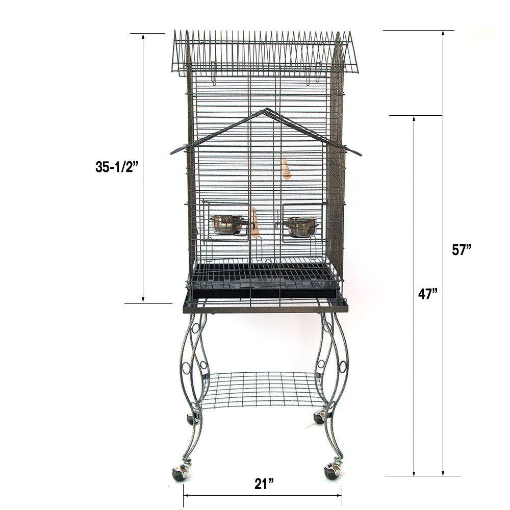 Large 55" Triple Roof Metal Rolling Bird Cage Parrot Aviary Canary Pet Perch with Removable Rolling Stand Animals & Pet Supplies > Pet Supplies > Bird Supplies > Bird Cages & Stands Mcage   