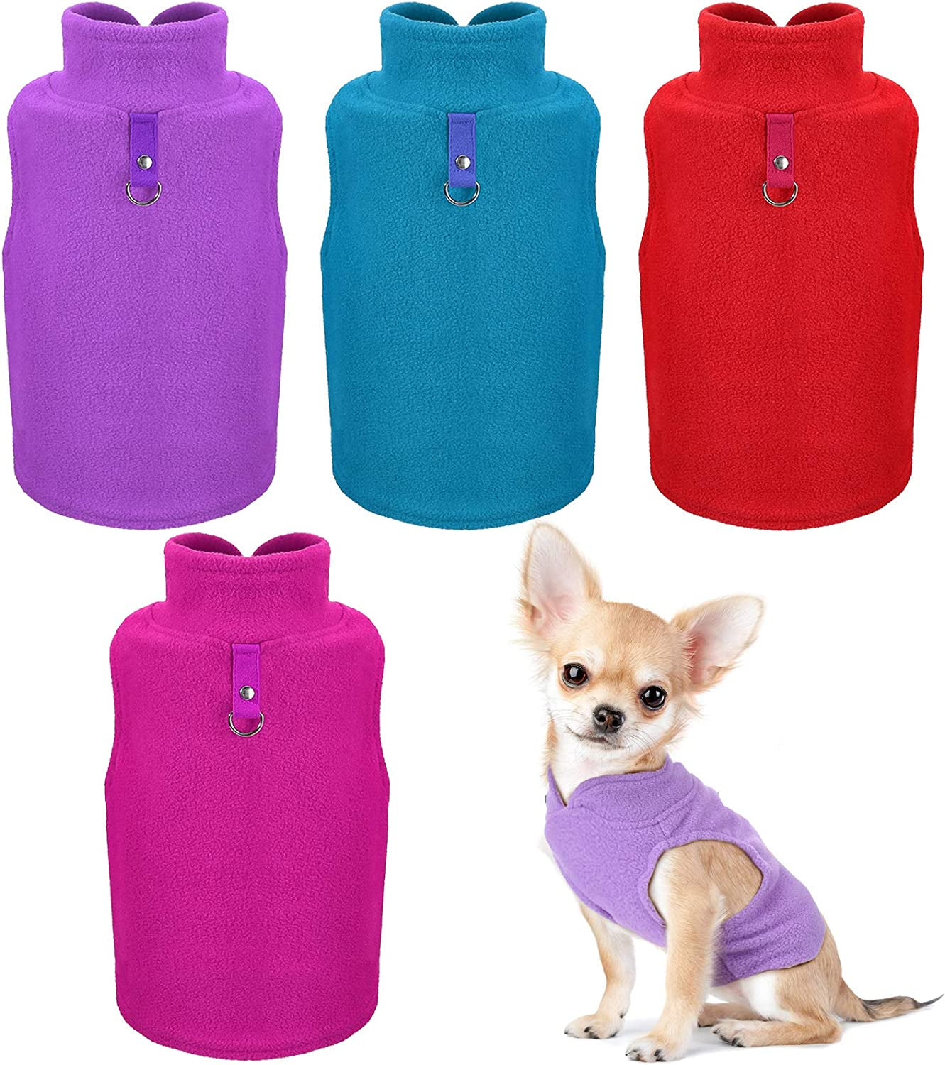 Dog Fleece Vest 4 Pieces Dog Cold Weather Pullover Dog Cozy Jacket Winter Dog Clothes Pet Sweater Vest with Leash Ring for Small Dogs Animals & Pet Supplies > Pet Supplies > Dog Supplies > Dog Apparel SATINIOR Purple, Blue, Rose, Red Medium 