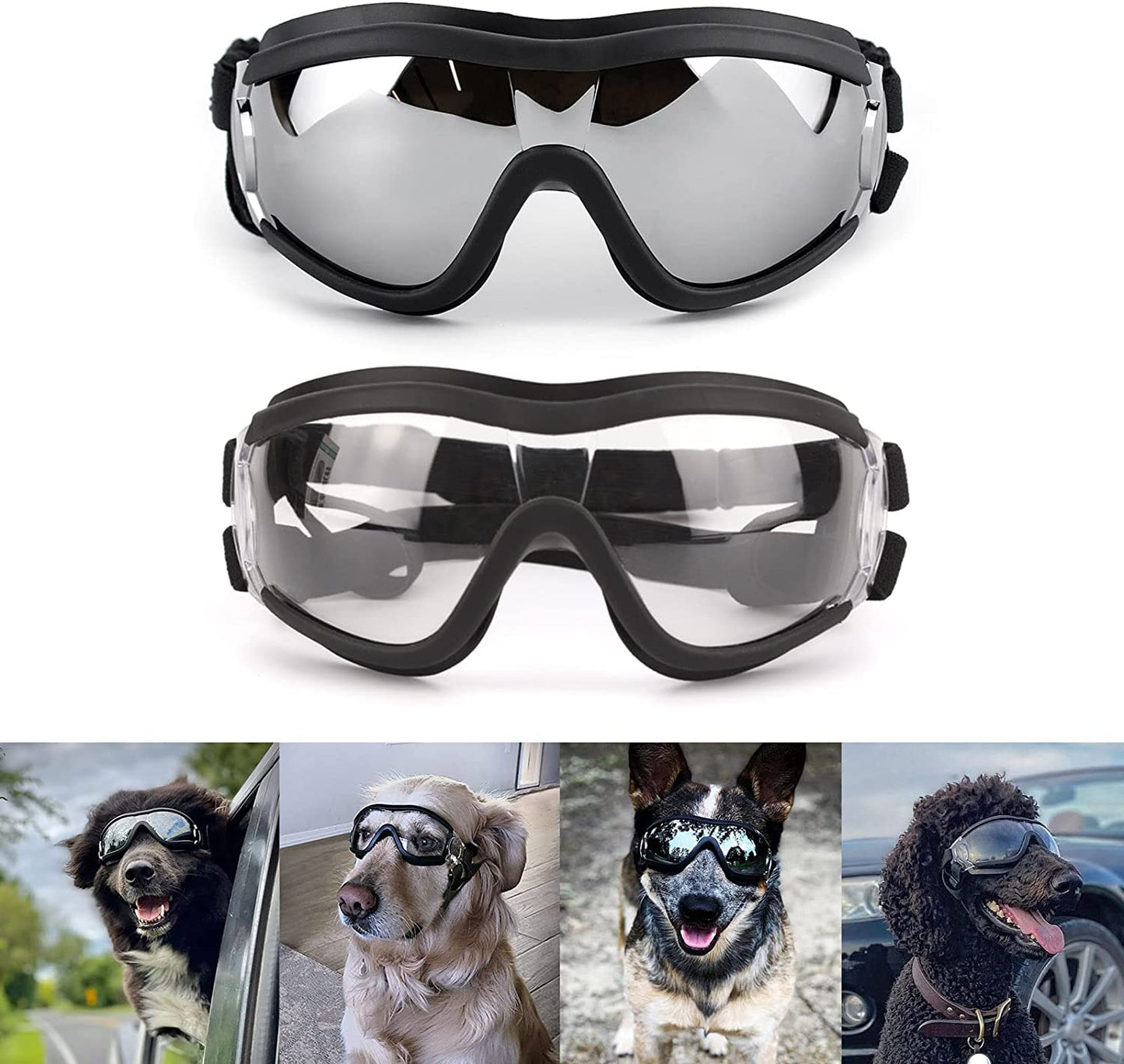 Dog Goggles Large Breed, 2PCS Black and Clear Lens Dog Sunglasses Medium Dogs, UV Protection Adjustable Dog Glasses Animals & Pet Supplies > Pet Supplies > Dog Supplies > Dog Apparel PETLESO   