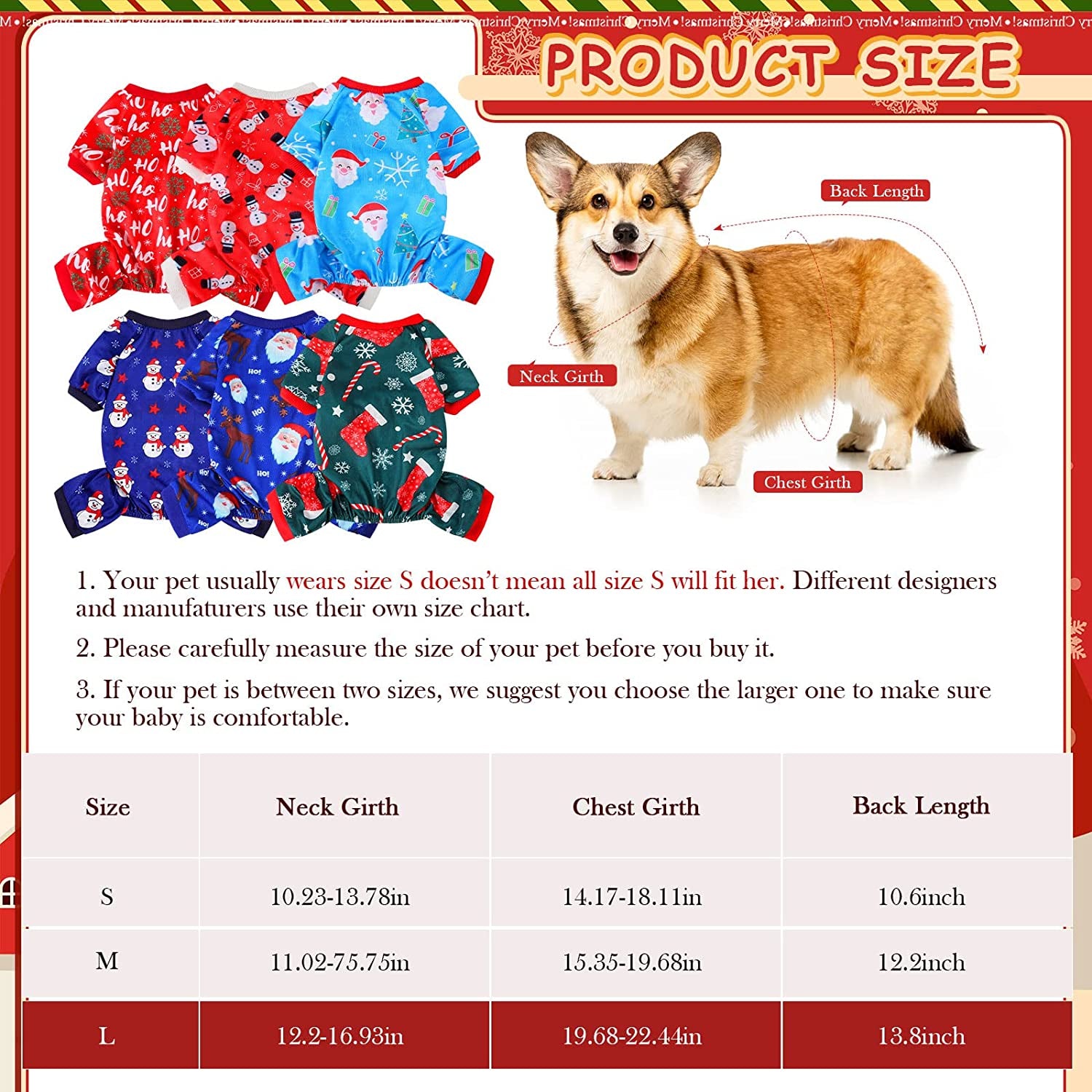 Xuniea 6 Pieces Christmas Dog Pajamas Christmas Jumpsuit Santa Snowman Christmas Tree Pet Pajamas Holiday Clothes Dog Puppy Christmas Style for Pet Puppy Dog Cat Christmas Decoration (Large) Animals & Pet Supplies > Pet Supplies > Dog Supplies > Dog Apparel Xuniea   