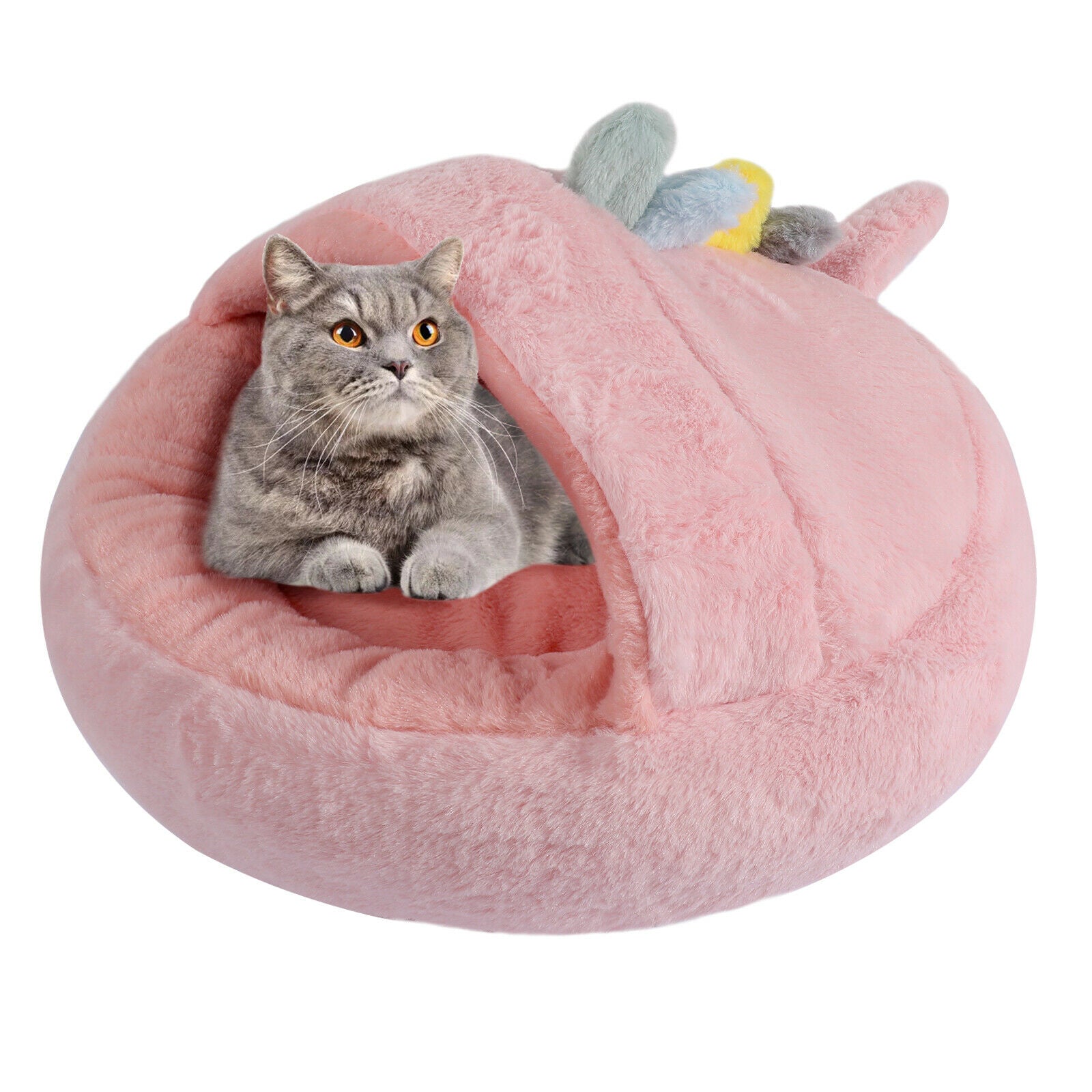 Plush Pet Dog Cat Bed Cave Covered Hooded Kennel round Cuddler Washable Animals & Pet Supplies > Pet Supplies > Cat Supplies > Cat Beds Lucky Monet 21.6" x 11" Pink 