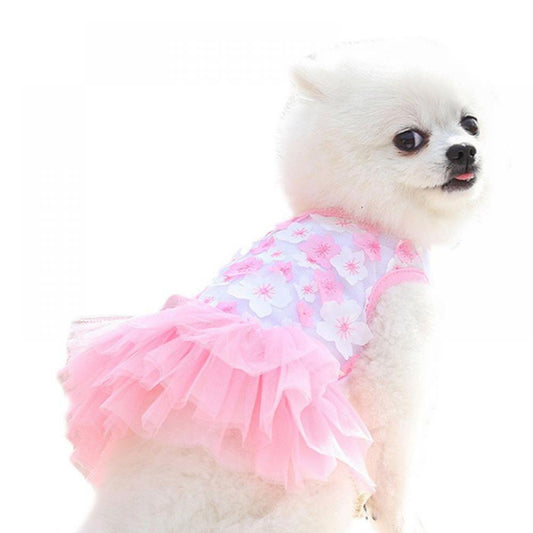 Dog Dress Summer Pet Clothes Pet Floral Gauze Princess Dress for Dogs Sweet Puppy Wedding Dresses Vest Apparel for Dogs and Cats Animals & Pet Supplies > Pet Supplies > Cat Supplies > Cat Apparel Popvcly L Pink 