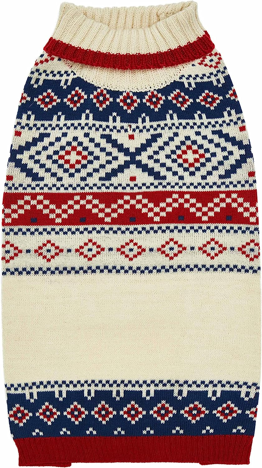 Blueberry Pet Artisan Chic Turtleneck Fair Isle Fall Winter Pullover Dog Sweater in Beige, Back Length 10", Warm Clothes for Small Dogs Animals & Pet Supplies > Pet Supplies > Dog Supplies > Dog Apparel Blueberry Pet Dog Sweater - Chic Creamy White 12 inch (Pack of 1) 