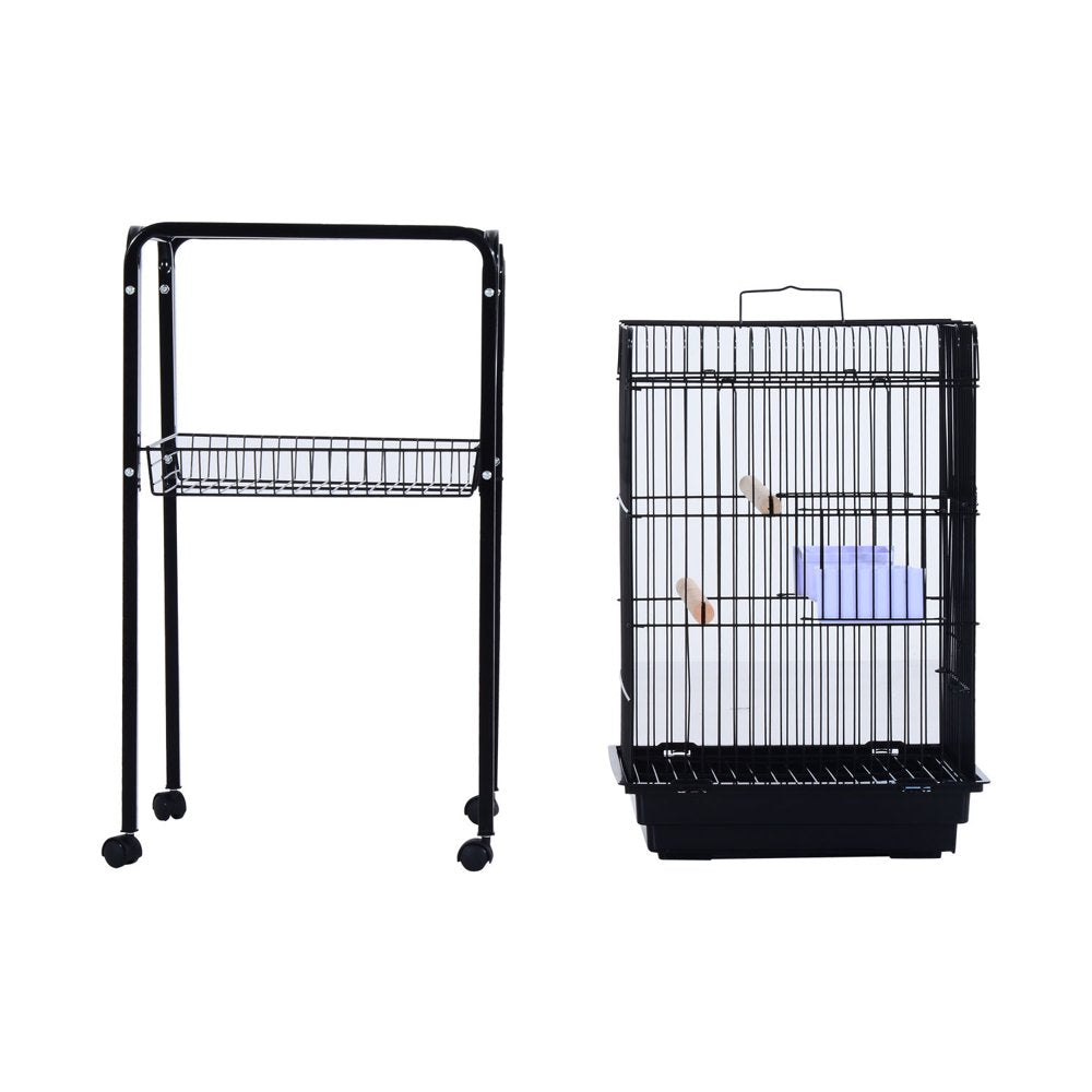 Pawhut 51" Metal Indoor Bird Cage Starter Kit with Detachable Rolling Stand, Storage Basket, and Accessories, Black Animals & Pet Supplies > Pet Supplies > Bird Supplies > Bird Cage Accessories Pawhut   