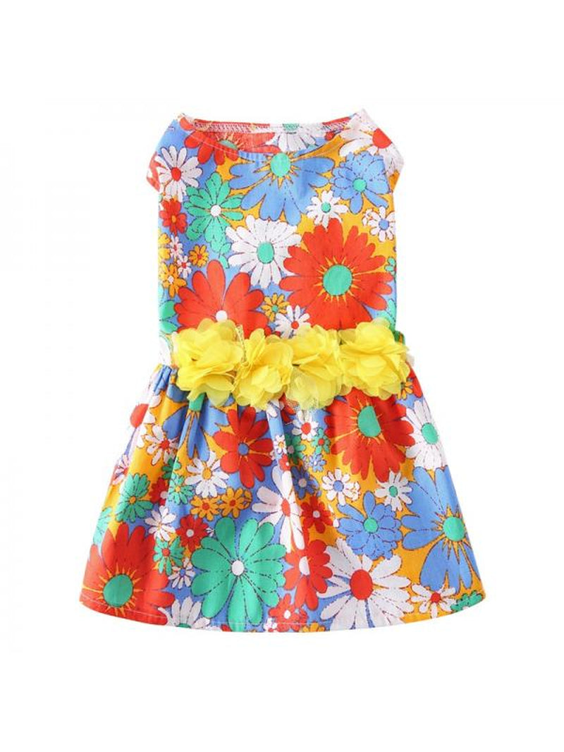 Flower Dog Dress for Pet Colorful Flower Print Clothes Birthday Party Doggie Sundress Puppy Clothes Animals & Pet Supplies > Pet Supplies > Dog Supplies > Dog Apparel Jongmart M Multicolor 