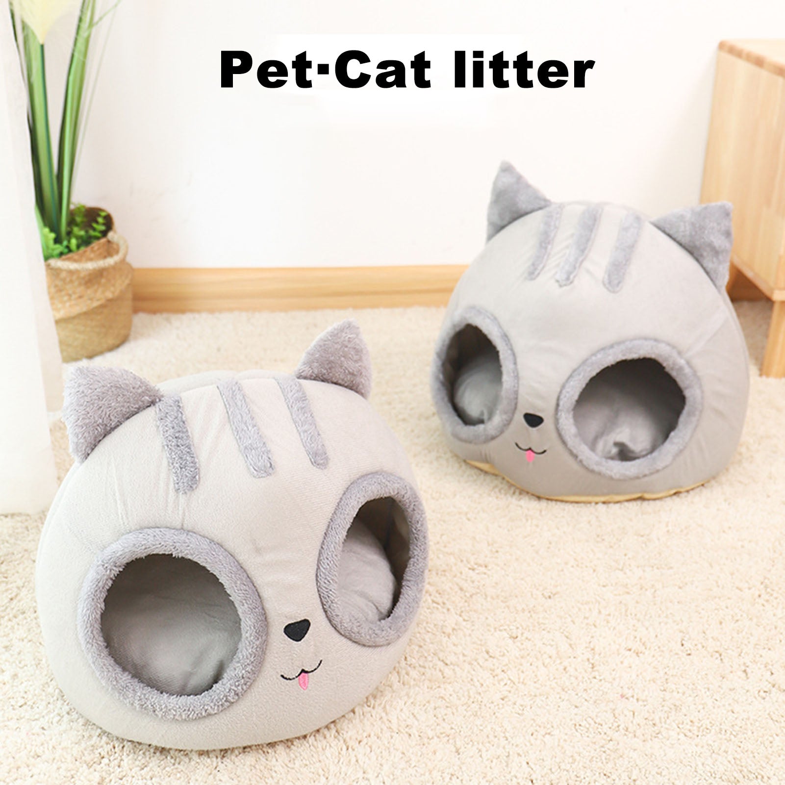 Sijiali Kitty Bed House Semi-Closed Detachable Comfortable Kitty Shaped Cat Nest for Pet