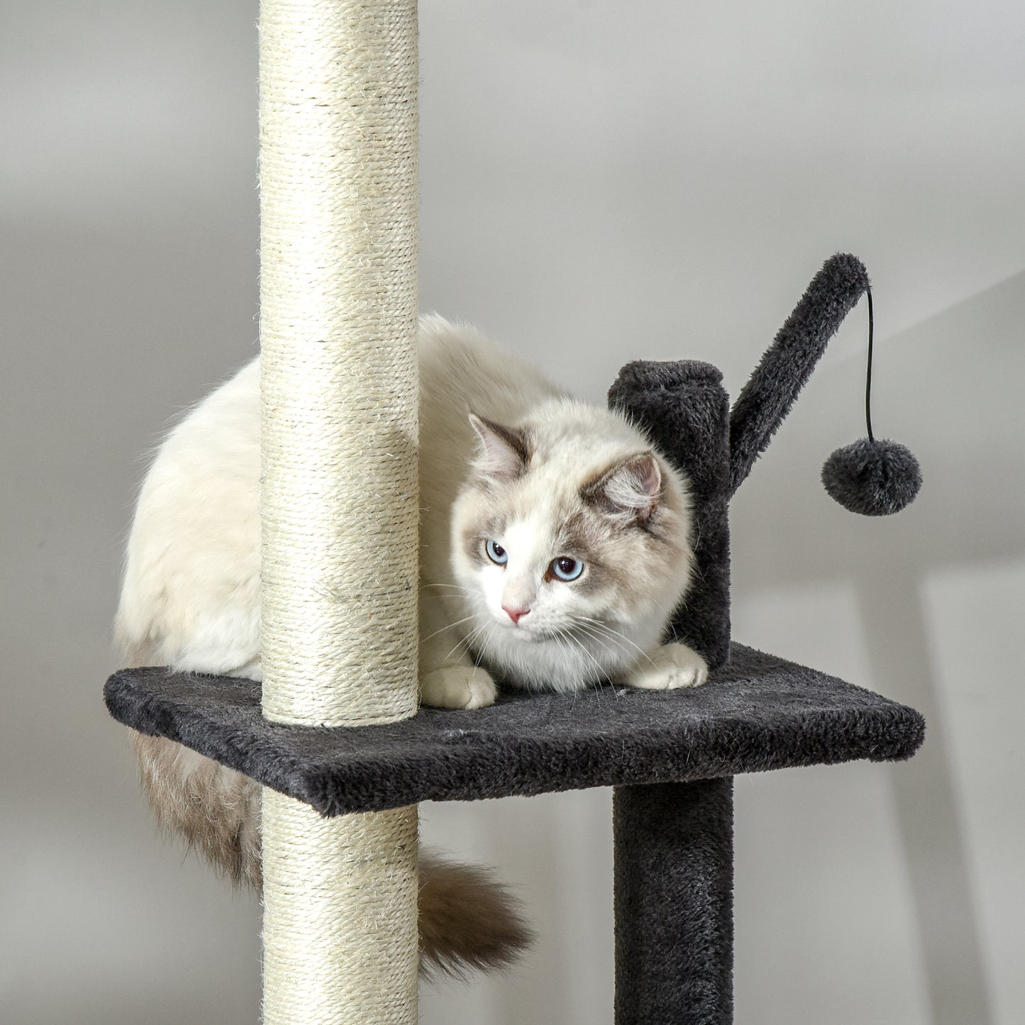 Pawhut 106" Huge Cat Tree Kitty Activity Center Floor-To-Ceiling Cat Climbing Toy with Scratching Post Board Hammock Hanging Ball Rest Pet Furniture Dark Grey Animals & Pet Supplies > Pet Supplies > Cat Supplies > Cat Furniture Pawhut   