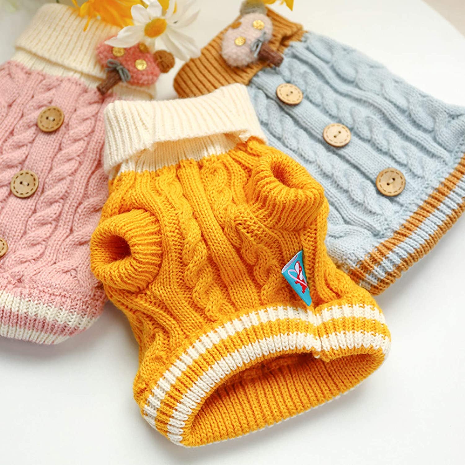 Dog Sweater Cute Classic Buttons Knitted Girls Winter Coat Keep Warm for Small Dogs Cold Weather,Pink,S Animals & Pet Supplies > Pet Supplies > Dog Supplies > Dog Apparel Teduola   