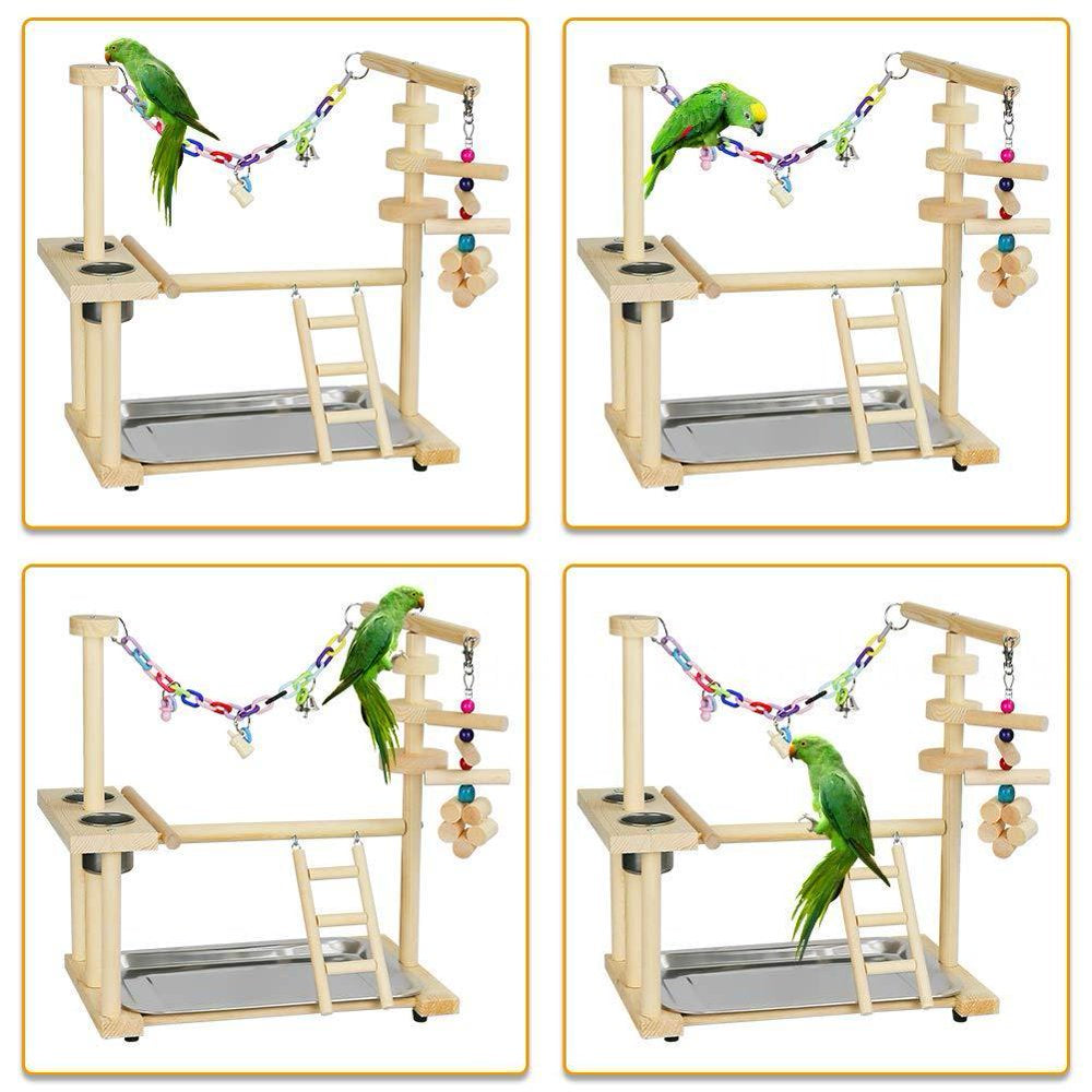 Fovien Bird'S Nest Bird Perches Play Stand Gym Parrot Playground Playgym Playpen Playstand Swing Bridge Tray Wood Climb Ladders Wooden Conure Parakeet Macaw 1PCS