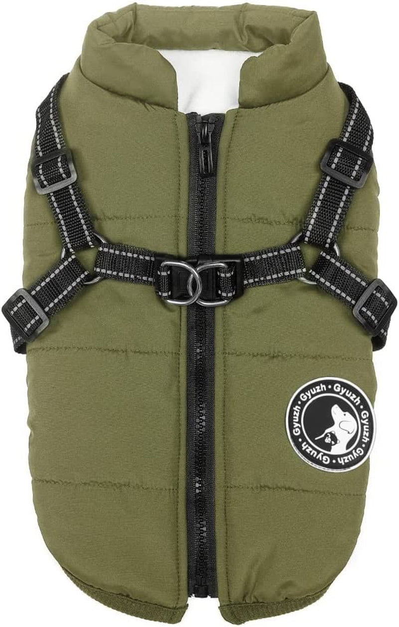 Gyuzh Dog Coat with Harness Winter Dog Coat Fleece Dog Jacket Waterproof Dog Coat Zipper Dog Jacket Puppy Coat Small Dog Clothes Dog Coat with Reflective Harness for Smal Medium Large Dogs Animals & Pet Supplies > Pet Supplies > Dog Supplies > Dog Apparel Gyuzh green X-Large 