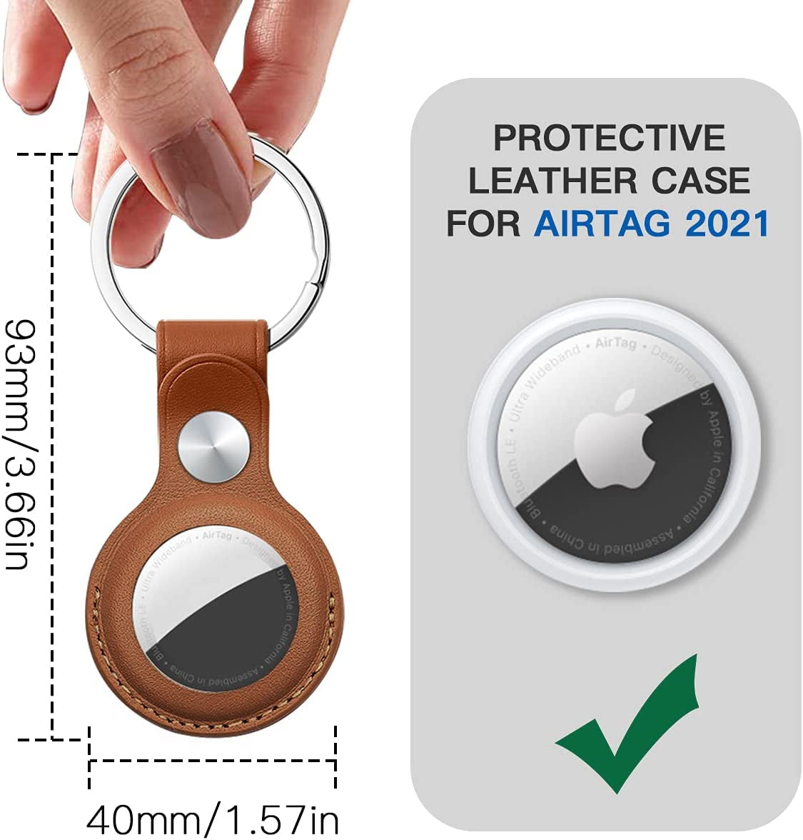 Aicase Case for Airtag with Keychain Ring, Protective Leather Holder Tracker Cover with Keyring Compatible with Apple New Air Tag 2021 for Pets, Keys, Luggage, Backpacks Electronics > GPS Accessories > GPS Cases AICase   