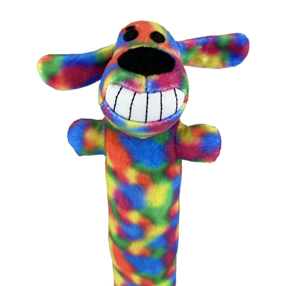 Multipet Smiling Loofa Dog Toy, Medium Shaker and Toss Toy, Tie Dye Pattern with Squeaker Inside, Size 12 Inches