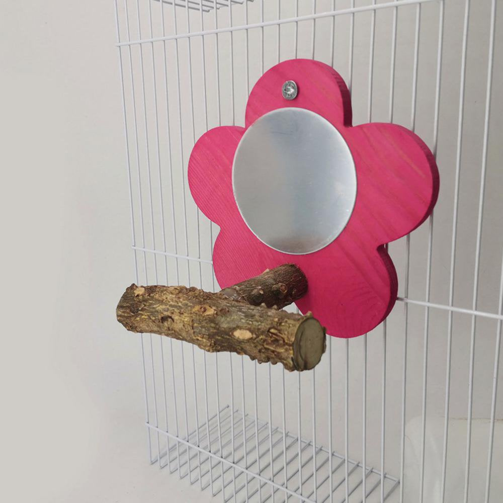 Gecorid Flower Bird Mirror with Perch Parrot Wood Perch Stand Birdcage Fun Stands for Small Parrot Canaries Parakeet Cockatiel Lovebird Exceptional Animals & Pet Supplies > Pet Supplies > Bird Supplies > Bird Cages & Stands Gecorid   