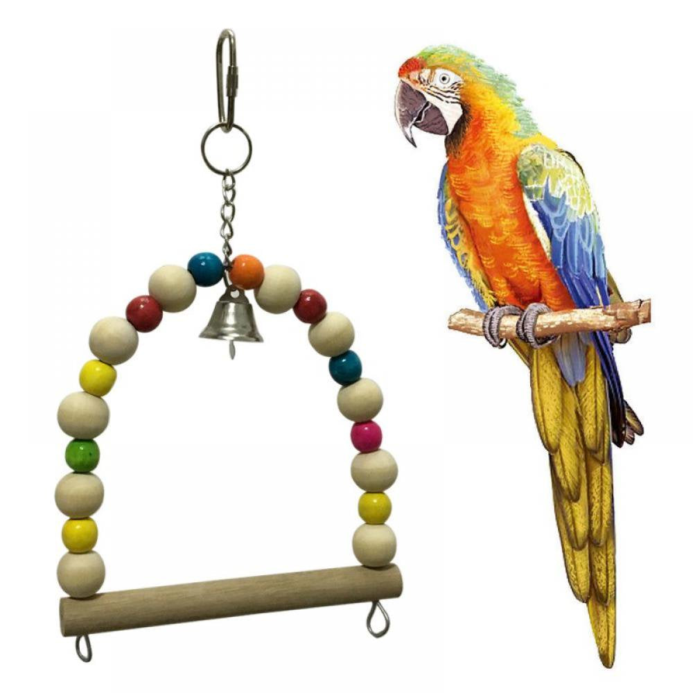 TOPWONER Parrot Swing Toys, Wooden Colorful Bird Perch Bird Cage Climbing Ladders Hanging Toys with Bell for Parakeet Cockatiel Macaw African Grey Cockatoo Lovebird Animals & Pet Supplies > Pet Supplies > Bird Supplies > Bird Ladders & Perches TOPWONER   