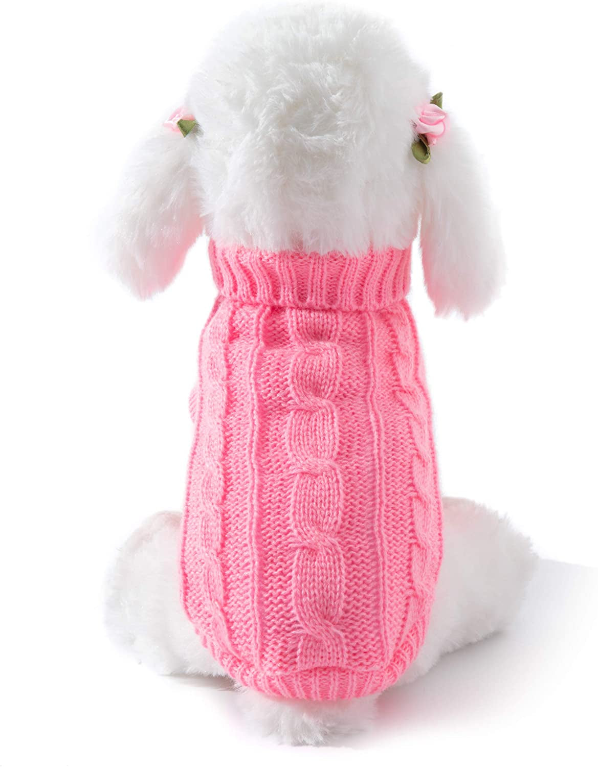 Small Dog and Cat Classic Sweater Knitwear Knitted Sweater Clothes (8", White) Animals & Pet Supplies > Pet Supplies > Dog Supplies > Dog Apparel EmmaWu Pink Back Length 8” 