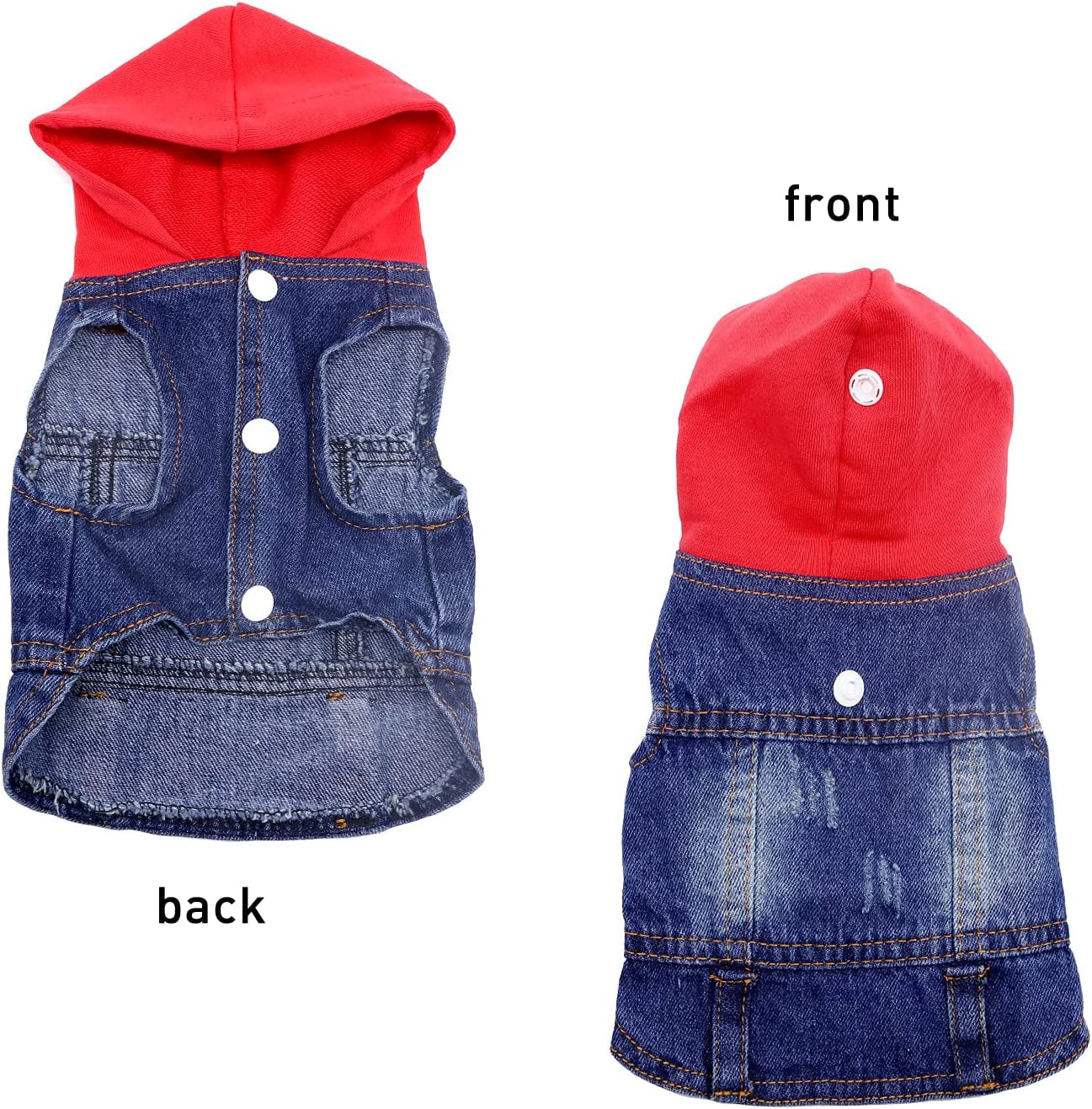 QTART Dog Hoodie Small Dog Sweater Boy Girl Puppy Clothes Pet Denim Apparel Cute Dogs Sweaters Chihuahua Sweatshirt for Yorkie, French Bulldog, Dachshund, L, Red Animals & Pet Supplies > Pet Supplies > Dog Supplies > Dog Apparel QTART   