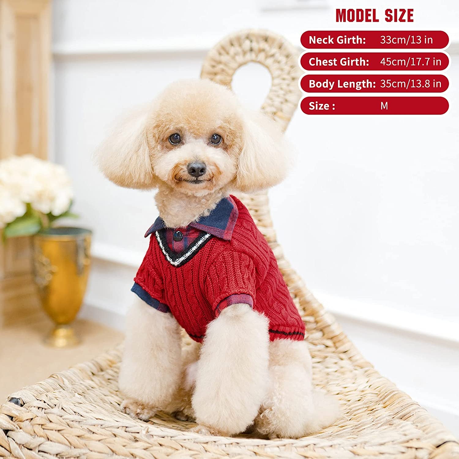 PUPTECK Soft Warm Dog Sweater Cute Knitted Dog Winter Clothes Classic Plaid Dog Coats for Cats Small Medium Puppy Dogs Animals & Pet Supplies > Pet Supplies > Dog Supplies > Dog Apparel PUPTECK   