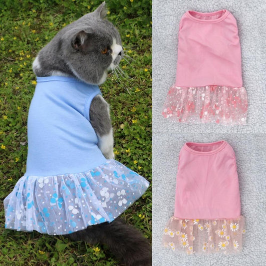 Dog Dress Daisy Dog Skirt for Small Dogs with Flower Printing Tulle Doggie Sundress Dog Apparel Animals & Pet Supplies > Pet Supplies > Dog Supplies > Dog Apparel MAXCOZY S C 