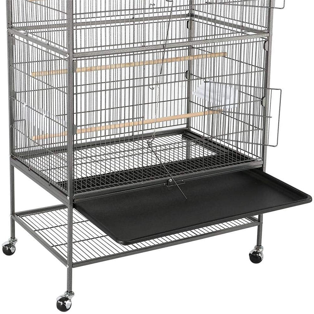 FINE MAKER 52" Bird Cage Large Rolling Metal Parrot Cage with 3 Stand 4 Feeders and Extra Storage Shelf,Black Birdcages Animals & Pet Supplies > Pet Supplies > Bird Supplies > Bird Cages & Stands FINE MAKER   