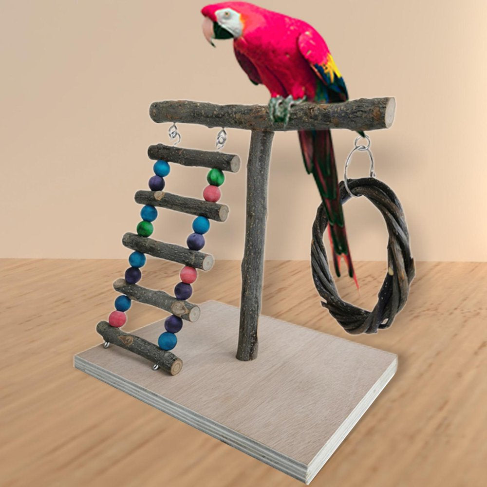 Pet Bird Playstand, Parrot Playground Toy, Wood Perch, Play Ladder, Gym Exercise Platform, for Macaws Parakeet Cockatiel Finches 32X29X26Cm