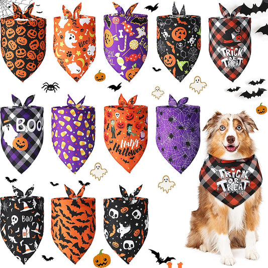 12 Pieces Halloween Dog Bandanas Triangle Dog Scarf Adjustable Holiday Pet Bandana Washable Pet Bib Scarf with Halloween Themed Patterns for Pet Dogs Cats Holiday Costumes Accessories Decoration Animals & Pet Supplies > Pet Supplies > Dog Supplies > Dog Apparel Frienda   