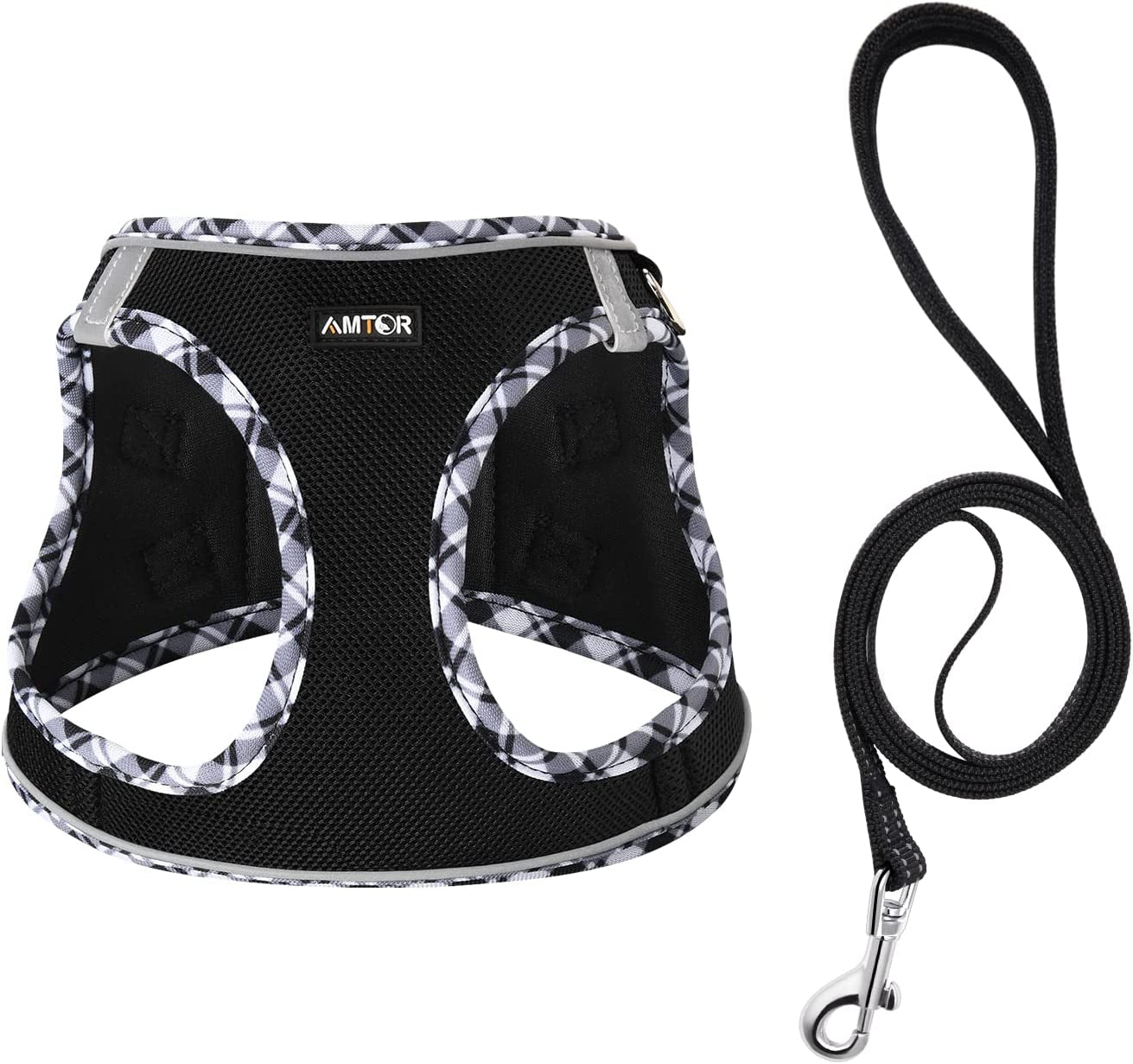 AMTOR Dog Harness with Leash Set,No Pull Adjustable Reflective Step-In Puppy Harness with Padded Vest for Extra-Small/Small Medium Large Dogs and Cats(Beige) Animals & Pet Supplies > Pet Supplies > Dog Supplies > Dog Apparel AMTOR BlackWhite XXSmall(Chest:10.0"-11.5") 