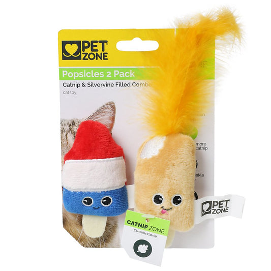 Pet Zone Party Popsicles Plush Catnip Filled Cat Toys for Cats and Kittens, 2 Pack